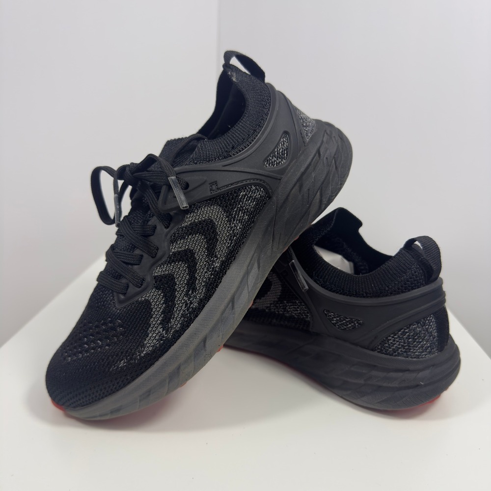 Athletic Works Knit Cage Boys Sneakers Size Youth 1 Black Grey Red BYAW24AC005